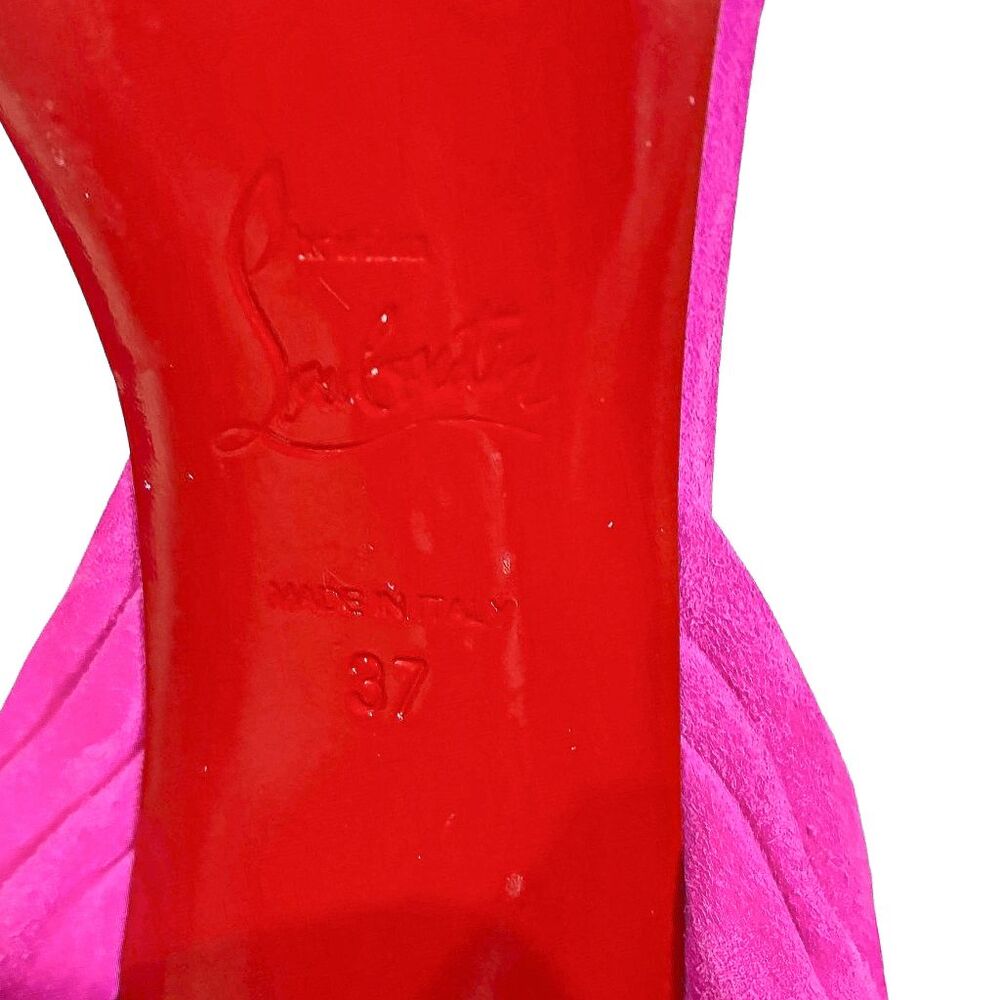 Christian Louboutin Lipqueen Pink Suede Crystal Heel Sandals EU 37 Ankle Wrap - Picture 10 of 10